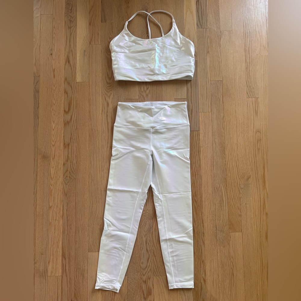 SOLD Zyia White Iridescent Set - size 6/8 leggings, XL sports bra